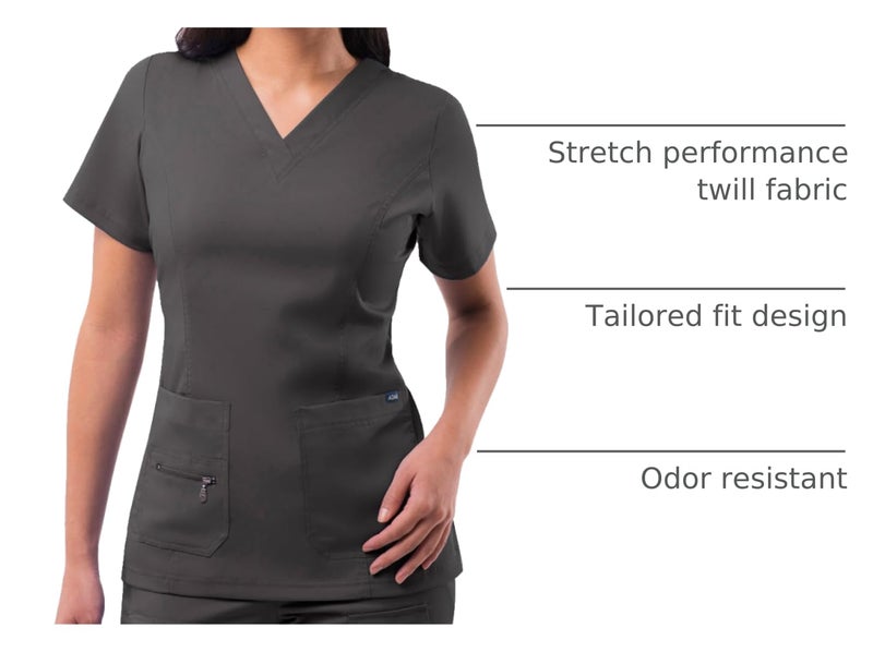 Adar Uniforms Pro Scrubs for Women - Elevated V-Neck Top - P4212 - Pewter - S - Image 4